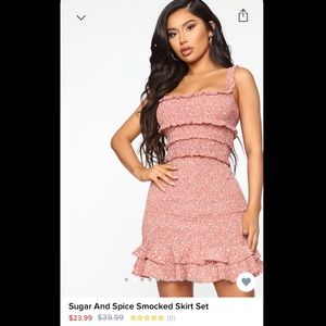 Pink 2 piece set (top and skirt) from Fashion Nova